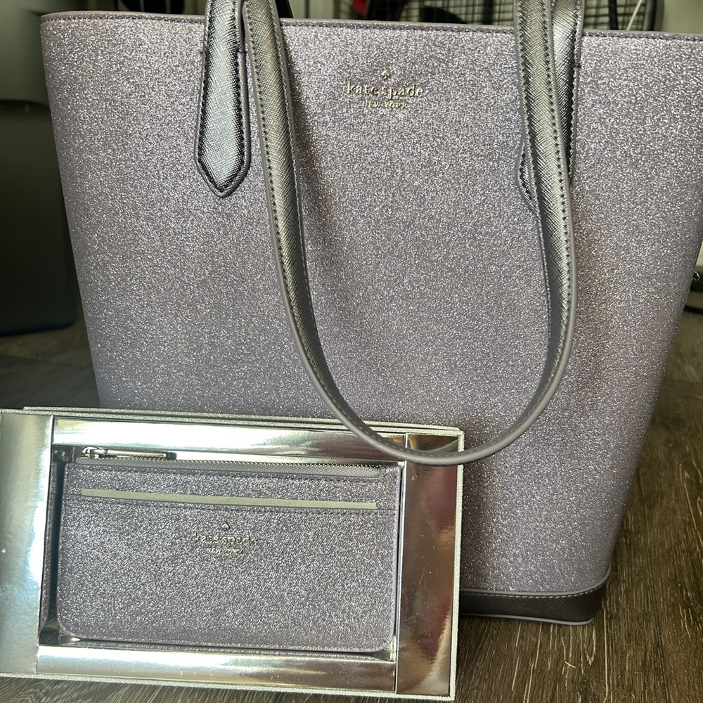 Kate Spade Sparkle Tote and Wallet - Lavender And Silver